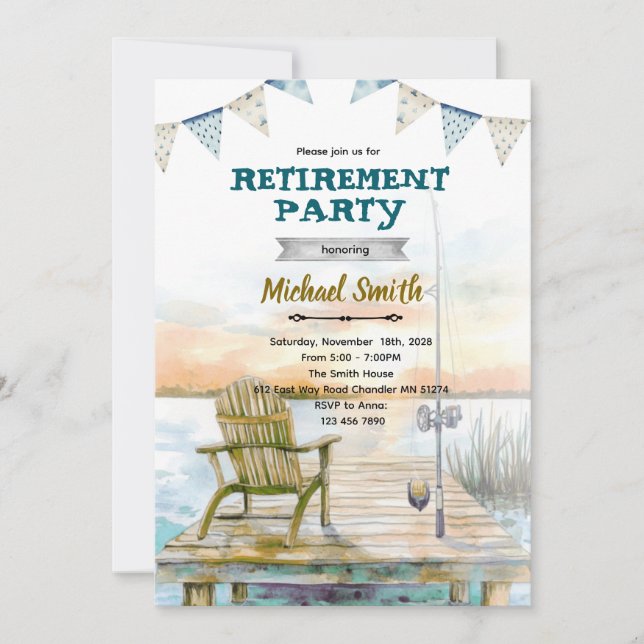 Retirement fishing party invitation (Front)
