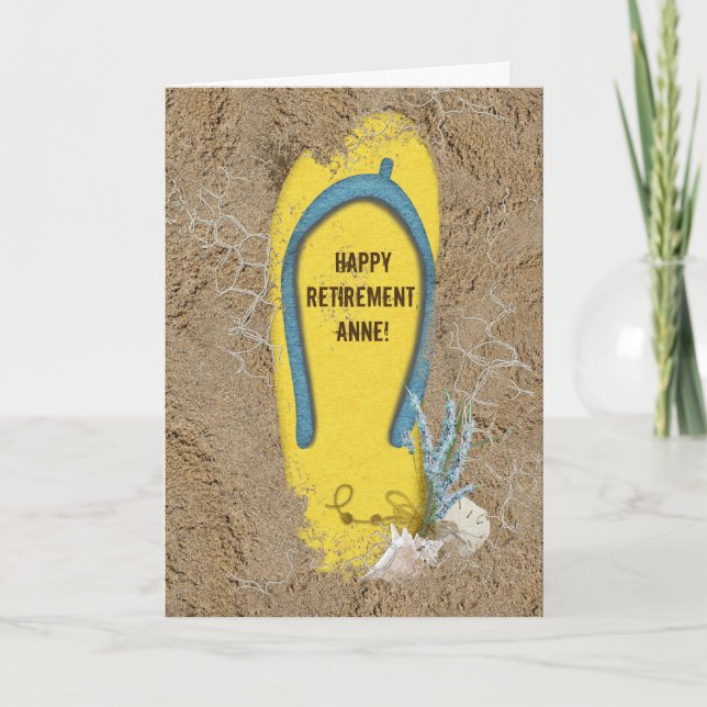 Retirement flip-flop in sand card (Front)