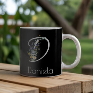 Retirement Floral monogram watercolor black Large Coffee Mug