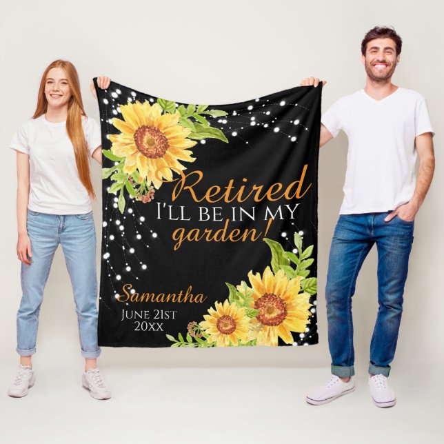 Retirement Floral Sunflower Quote Black Fleece Blanket (In Situ)