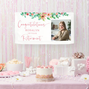 Retirement Floral Tropical Photo Script Congrats Banner