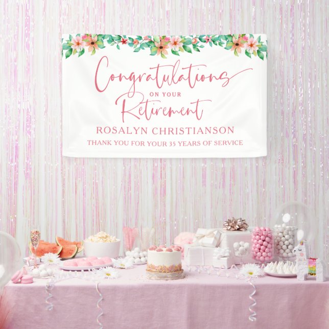 Retirement Floral Tropical Script Congratulations Banner (Party)