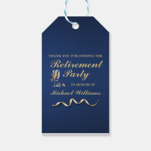 Retirement Formal Classic Champagne Glass Blue Gift Tags