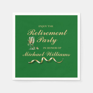 Retirement Formal Classic Champagne Glass Green Napkin