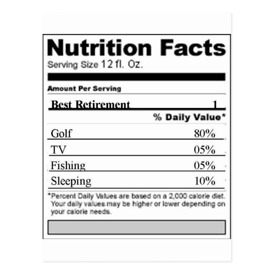 Retirement Funny Nutrition label Postcard