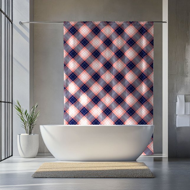 Retirement Gift Curtain Coral Navy Plaid Accent (Retirement Gift Curtain Coral Navy Plaid Accent)