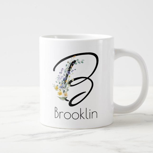 Retirement gift employer Elegant Monogram & Wildfl Large Coffee Mug (Right)