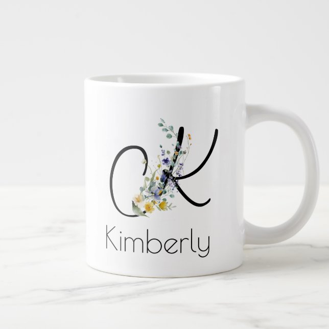 Retirement gift employer monogram watercolor  large coffee mug (Right)