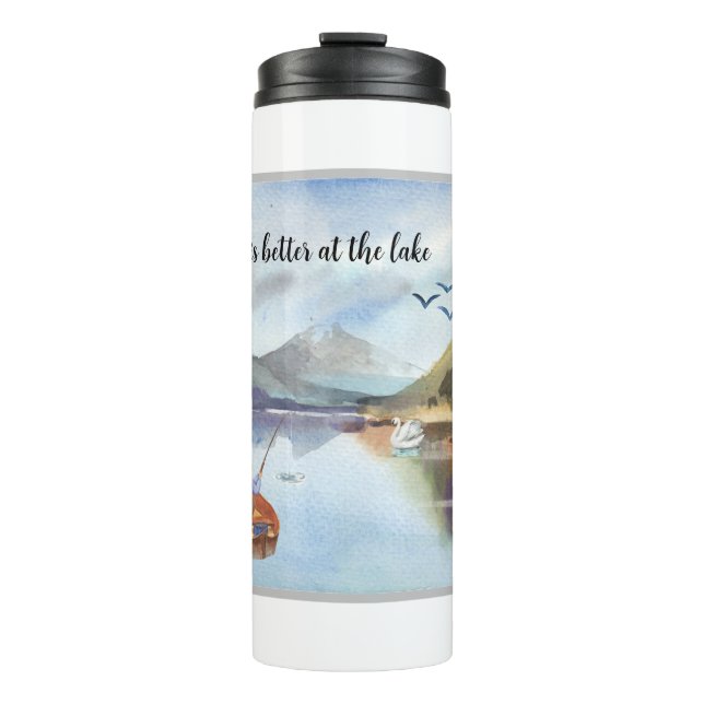 Retirement Gift Fishing at the Lake Watercolor Thermal Tumbler (Front)