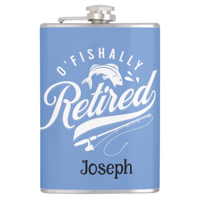 Retirement Gifts. Fisherman/woman. Editable name Hip Flask (Front)