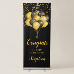 Retirement Gold Black Balloons Confetti Retractable Banner