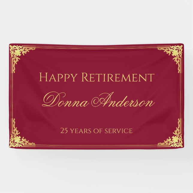 Retirement Gold Script Elegant Vintage Burgundy Banner (Horizontal)