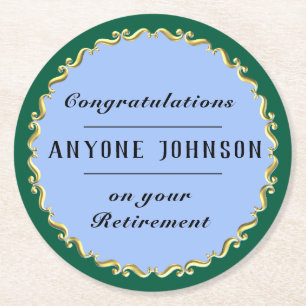 Retirement Gold-scroll Design personalise Round Paper Coaster