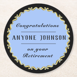 Retirement Gold-scroll Design personalise Round Paper Coaster