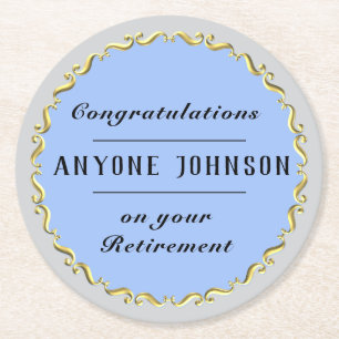 Retirement Gold-scroll Design personalize Round Paper Coaster