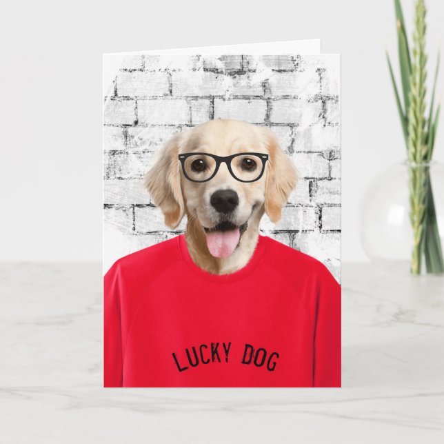 retirement golden retriever in red t-shirt card (Front)