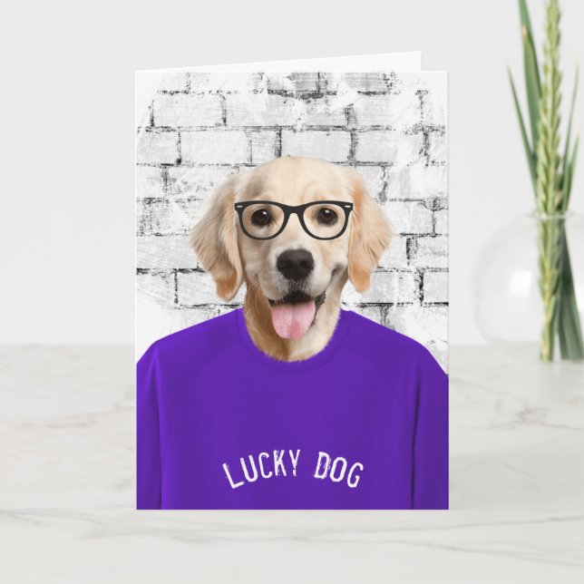 Retirement Golden Retriever With Purple Shirt Card (Front)