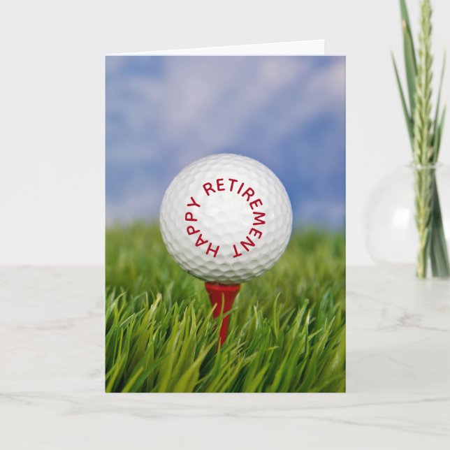 Retirement Golf Ball On a Red Tee Card (Front)