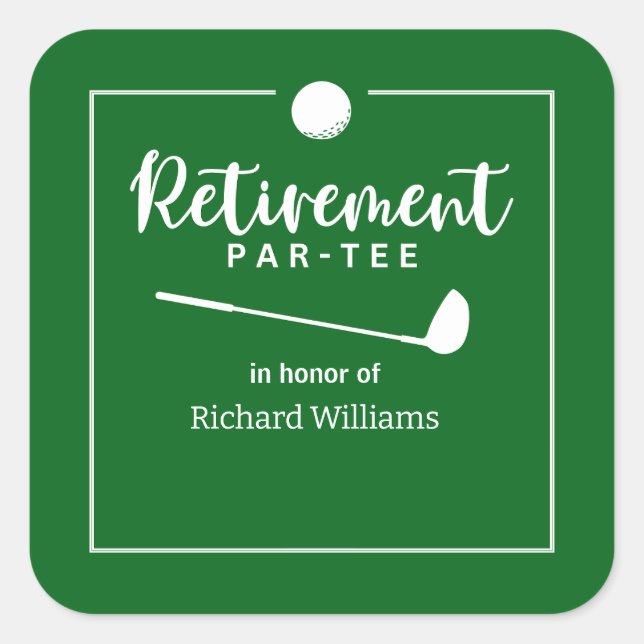Retirement Golf Ball Tee Flag Modern Square Sticker (Front)