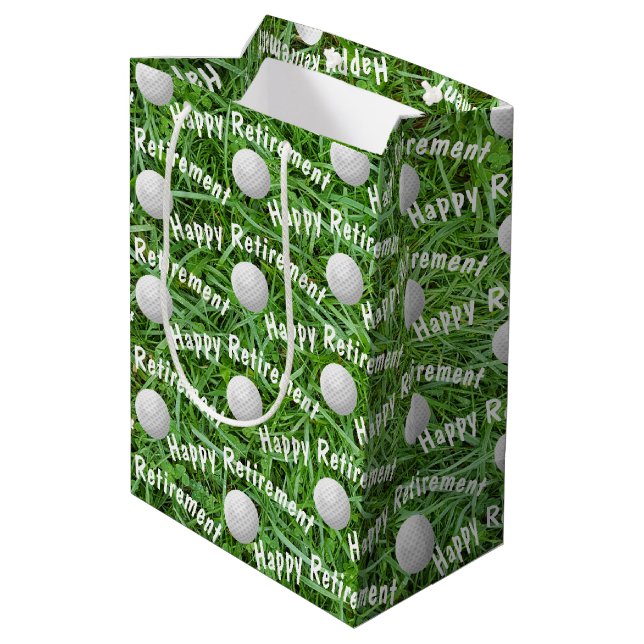 Retirement Golf Balls on Grass Medium Gift Bag (Back Angled)