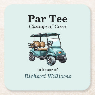 Retirement Golf Cart Par Tee Themed Square Paper Coaster
