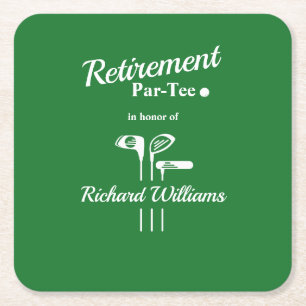 Retirement Golf Clubs Themed Par Tee Green White  Square Paper Coaster