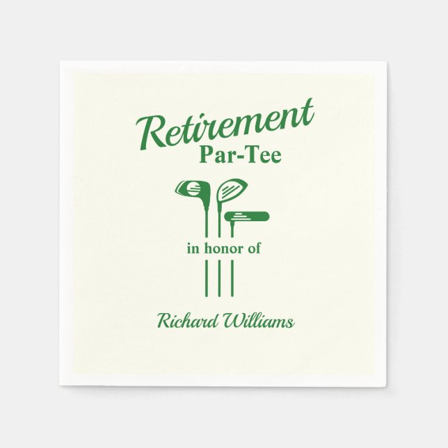 Retirement Golf Clubs Themed Par Tee Napkin (Front)