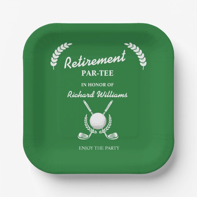 Retirement Golf Clubs Wreath Themed Party Paper Plate (Front)