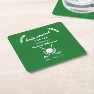 Retirement Golf Clubs Wreath Themed Party Square Paper Coaster