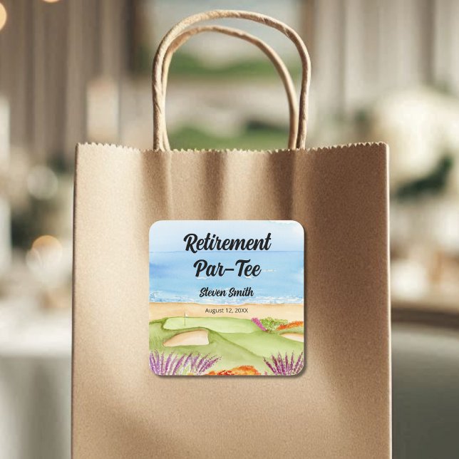 Retirement Golf Course by the Beach Invitation Square Sticker (Creator Uploaded)