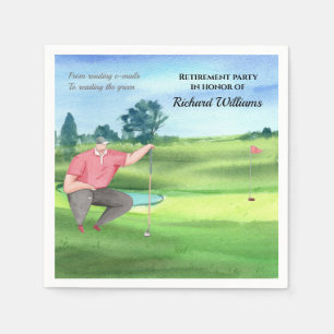 Retirement Golf Man Reading the Green Watercolor Napkin