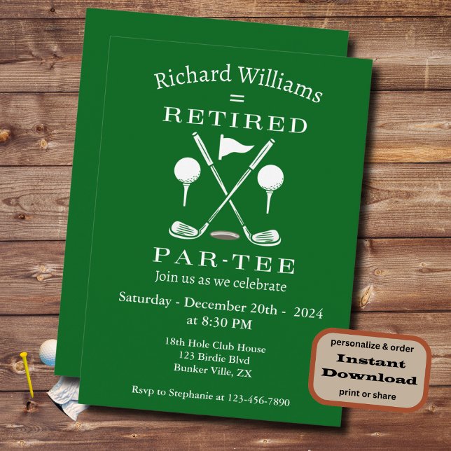 Retirement Golf Modern Emblem Golf Clubs Retired Invitation (Creator Uploaded)
