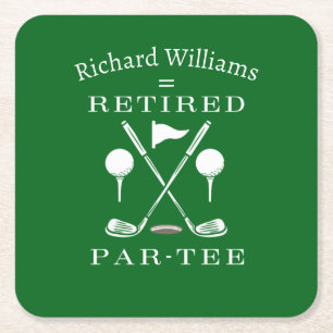 Retirement Golf Modern Emblem Golf Clubs Retired Square Paper Coaster