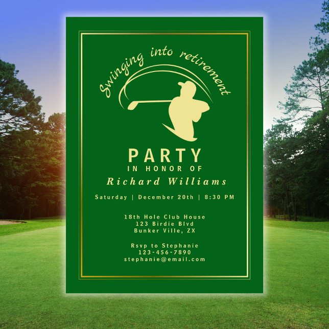 Retirement Golf Party Classic Green Golden Player  Invitation (Creator Uploaded)