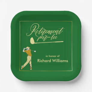 Retirement Golf Party Classic Green Golden Player  Paper Plate