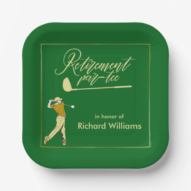 Retirement Golf Party Classic Green Golden Player  Paper Plate (Front)