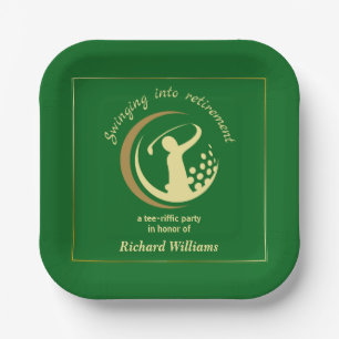 Retirement Golf Party Classic Green Golden Player  Paper Plate