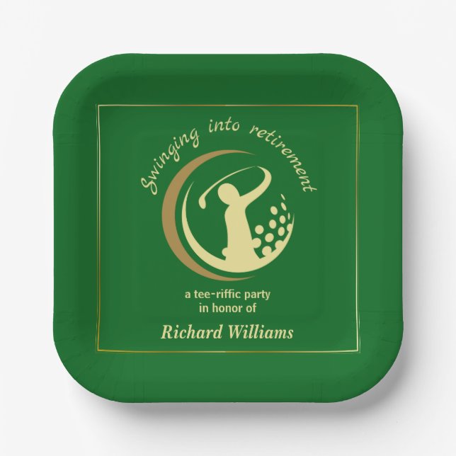 Retirement Golf Party Classic Green Golden Player  Paper Plate (Front)