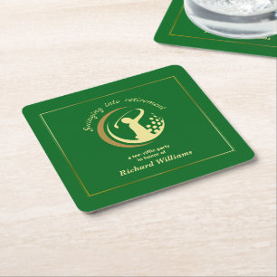 Retirement Golf Party Classic Green Golden Player Square Paper Coaster