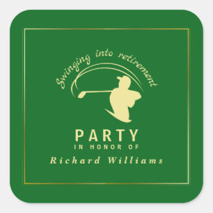 Retirement Golf Party Classic Green Golden Player  Square Sticker