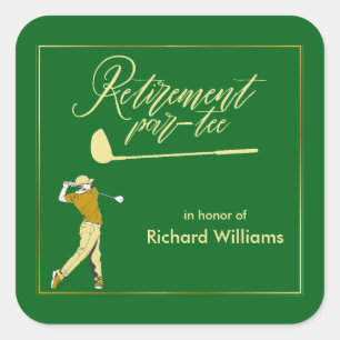 Retirement Golf Party Classic Green Golden Player  Square Sticker