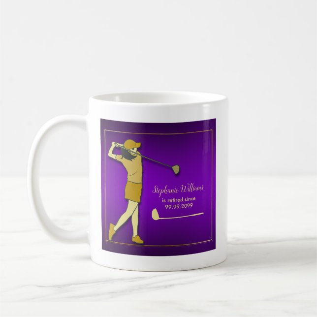 Retirement Golf Party Classic Purple Golden Woman Coffee Mug (Left)