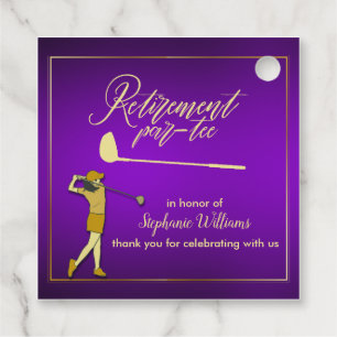 Retirement Golf Party Classic Purple Golden Woman Favour Tags