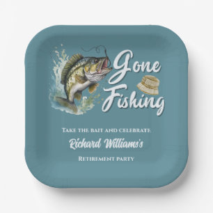 Retirement Gone Fishing Big Fish Retired Fisherman Paper Plate