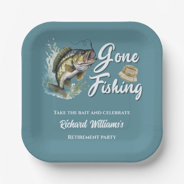 Retirement Gone Fishing Big Fish Retired Fisherman Paper Plate (Front)