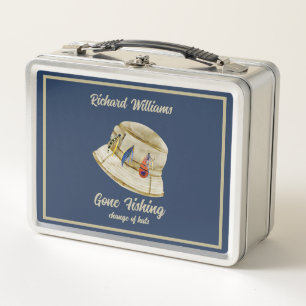 Retirement Gone Fishing Retired Fisherman Hat Metal Lunch Box