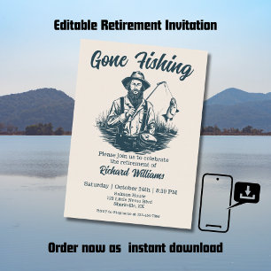 Retirement Gone Fishing Retired Fisherman Vintage Invitation