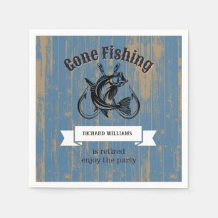 Retirement Gone Fishing Retired Rustic Wood Napkin