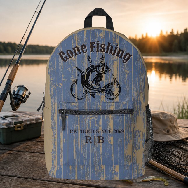 Retirement Gone Fishing Retired Rustic Wood Printed Backpack (Creator Uploaded)