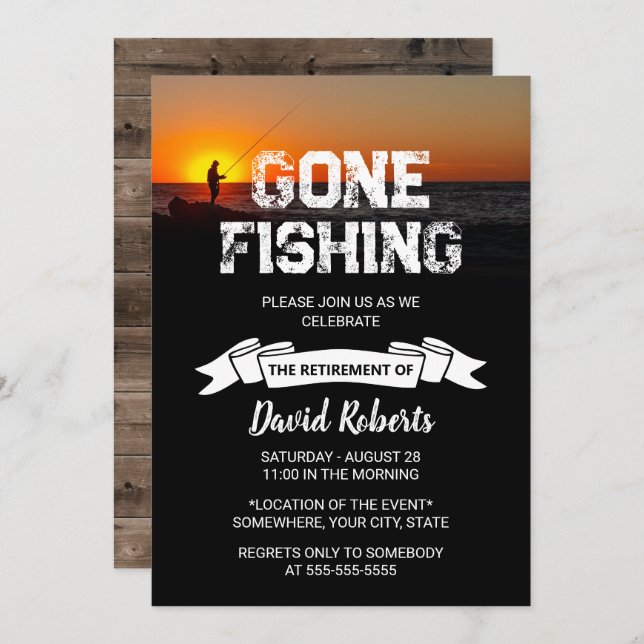 Retirement Gone Fishing Sunset Ocean Fishing Invitation (Front/Back)